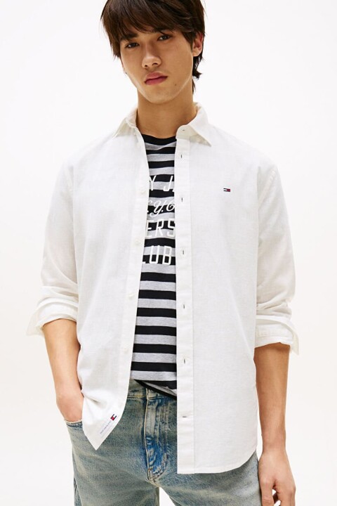 Erkek Tjm Regular Linen Blend Gömlek - Ekru 