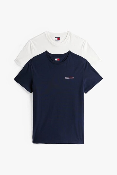 Erkek Tjm Slim 2'li Paket T-Shirt - Ekru/Lacivert - Tommy Hilfiger