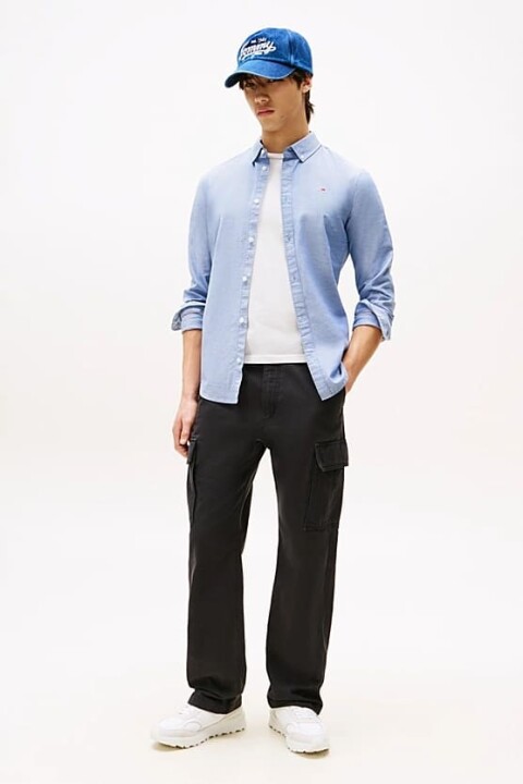 Erkek Tjm Slim Stretch Oxford Gömlek - Koyu Mavi - Tommy Hilfiger