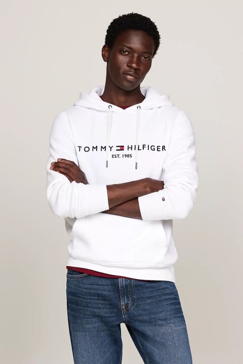 Erkek Tommy Logo Hoody Sweatshirt - Beyaz 
