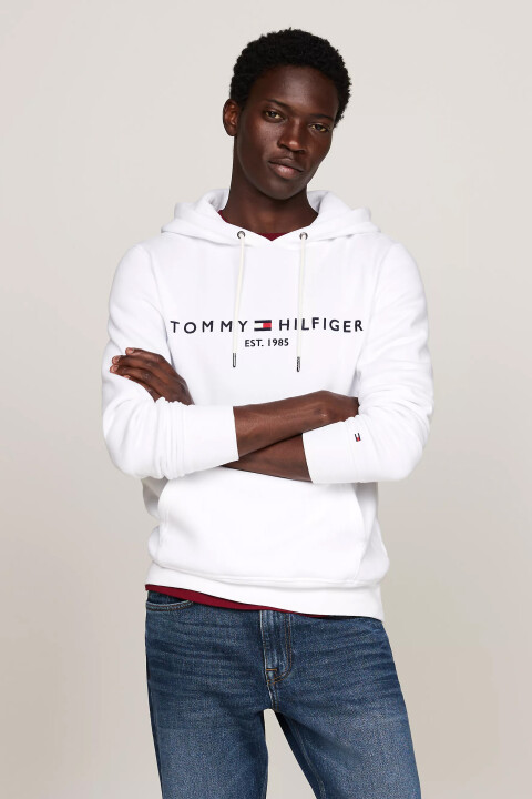 Erkek Tommy Logo Hoody Sweatshirt-Beyaz 