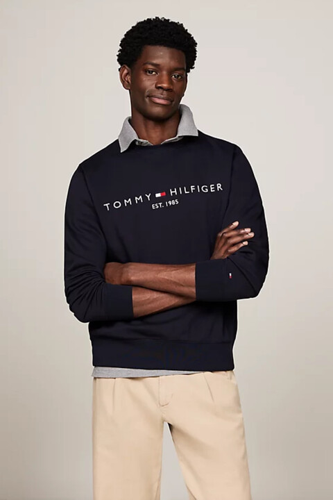 Erkek Tommy Logo Nakışlı Bisiklet Yaka Sweatshirt - Lacivert - Tommy Hilfiger