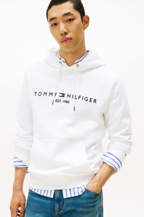 Erkek Tommy Logo Regular Fit Kapüşonlu Sweatshirt - Beyaz 
