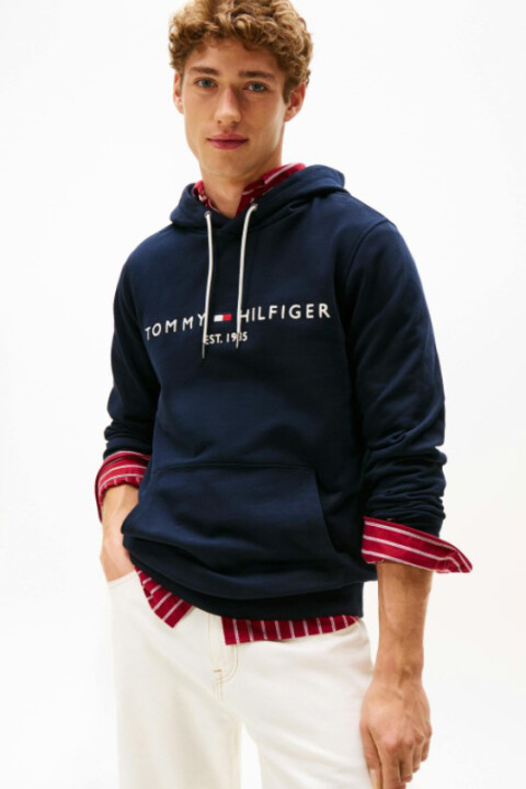 Erkek Tommy Logo Regular Fit Kapüşonlu Sweatshirt - Lacivert - Tommy Hilfiger