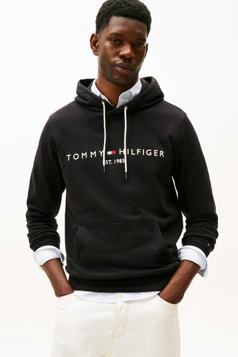 Erkek Tommy Logo Regular Fit Kapüşonlu Sweatshirt - Siyah 