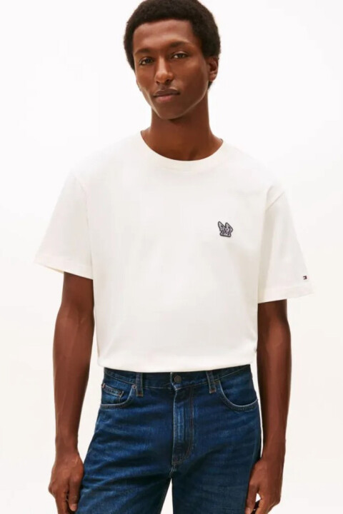 Erkek Tonal Logolu Relaxed T-Shirt - Beyaz 