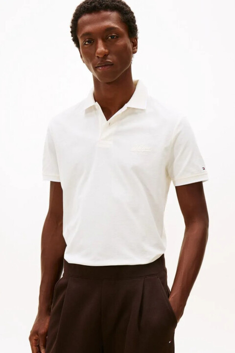 Erkek Twill Nakış Detaylı Pamuklu Polo T-Shirt- Beyaz 