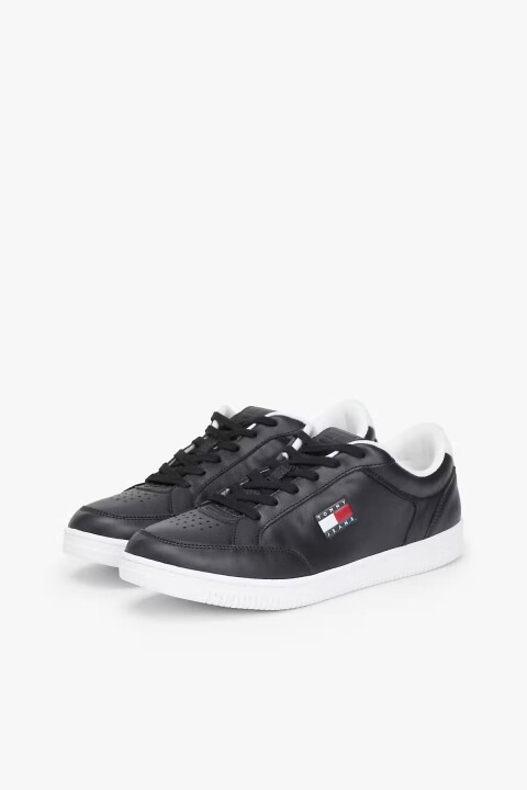 Erkek Uzun Bağcık Sistemli Nappa Deri Spor Ayakkabı - Siyah - Tommy Hilfiger