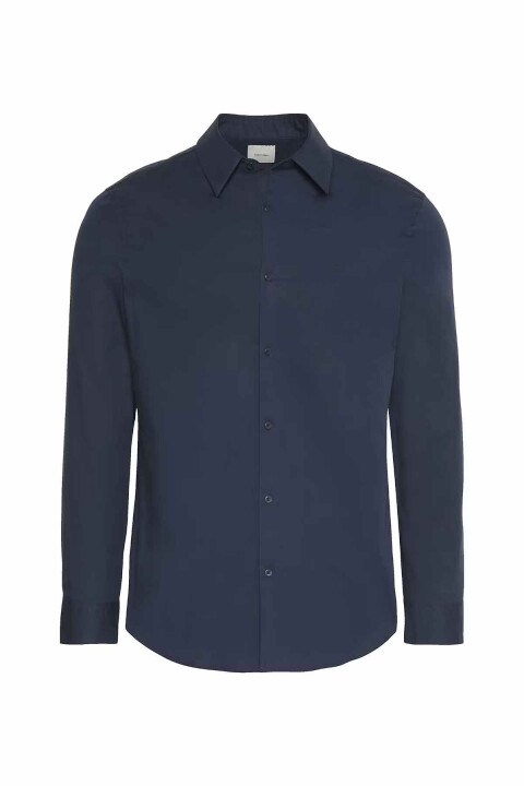 Erkek Uzun Kollu Slim Fit Gömlek - Lacivert - Calvin Klein