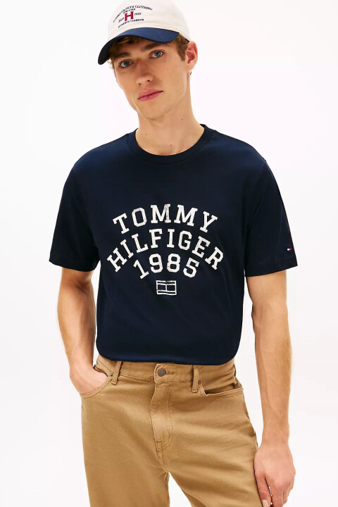 Erkek Varsity Logolu Bisiklet Yaka T-Shirt - Lacivert 