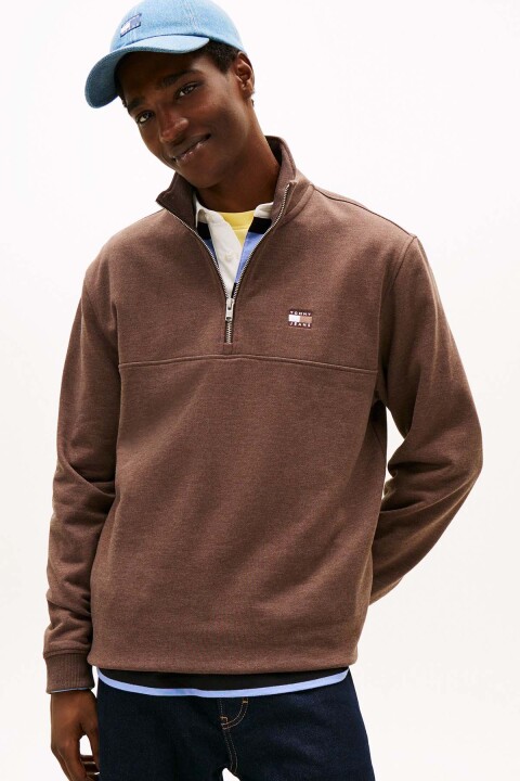 Erkek Yarım Fermuarlı Dik Yaka Sweatshirt - Kahverengi - Tommy Hilfiger