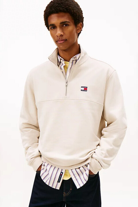 Erkek Yarım Fermuarlı Logolu Sweatshirt - Bej - Tommy Hilfiger