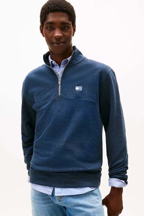 Erkek Yarım Fermuarlı Melanj Sweatshirt - Mavi 