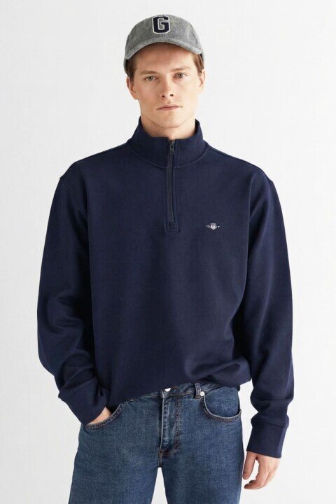 Erkek Yarım Fermuarlı Sweatshirt - Lacivert - Gant