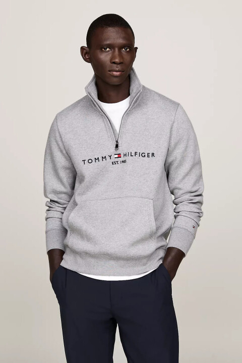 Erkek Yazı Logo Çeyrek Fermuarlı Sweatshirt - Gri 