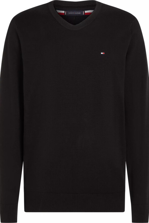 Erkek Yuvarlak Yaka Cotton Crew Neck Kazak - Siyah 