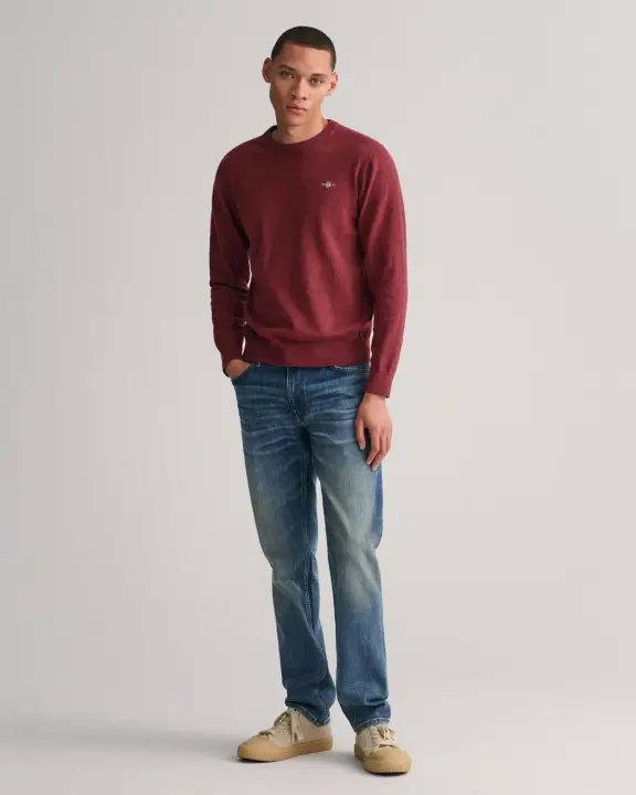 Erkek Regular Fit Bisiklet Yaka Kazak-Bordo 