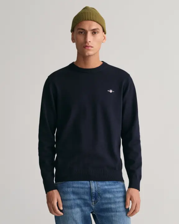 Erkek Regular Fit Bisiklet Yaka Kazak-Lacivert 
