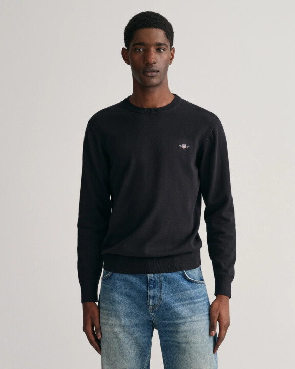 Erkek Regular Fit Bisiklet Yaka Kazak-Siyah - Gant