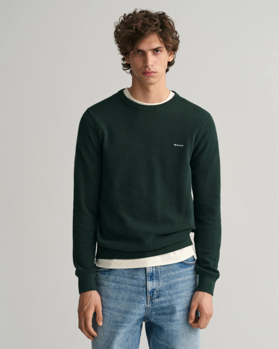 Erkek Regular Fit Bisiklet Yaka Kazak-Yeşil - Gant