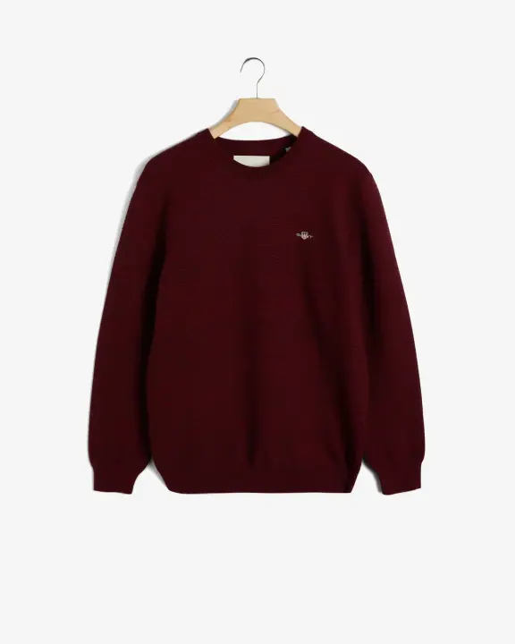 Erkek Regular Fit Bisiklet Yaka Logolu Kazak-Bordo 