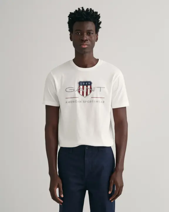 Erkek Regular Fit Bisiklet Yaka Logolu T-Shirt-Beyaz - Gant