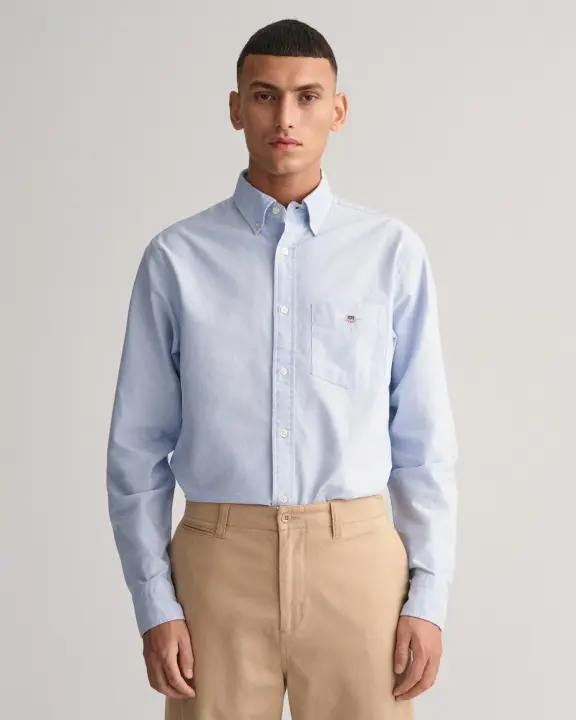 Erkek Regular Fit Düğmeli Yaka Gömlek-Mavi 