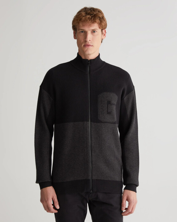 Erkek Regular Fit Fermuarlı Logolu Hırka-Siyah - Gant