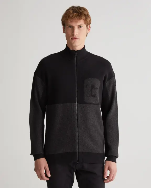 Erkek Regular Fit Fermuarlı Logolu Hırka-Siyah 