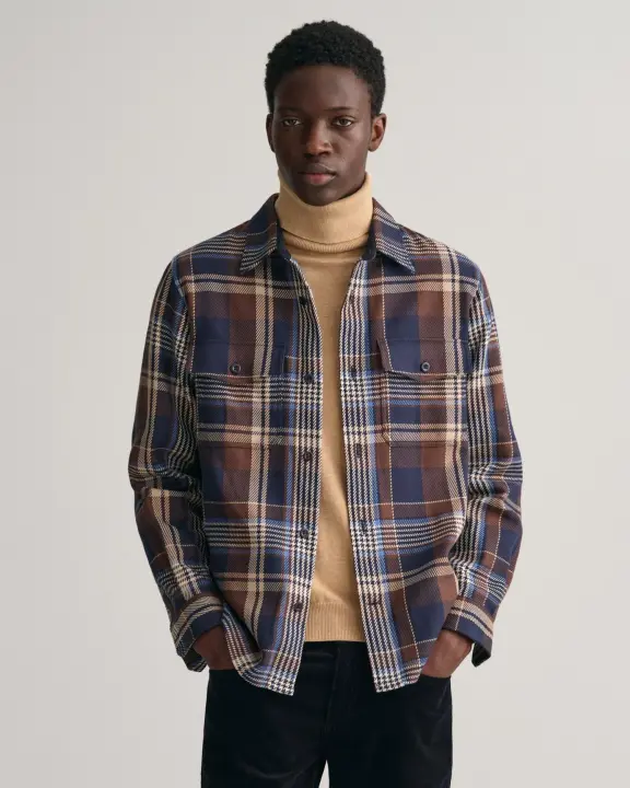 Erkek Regular Fit Klasik Yaka Kareli Gömlek-Lacivert - Gant
