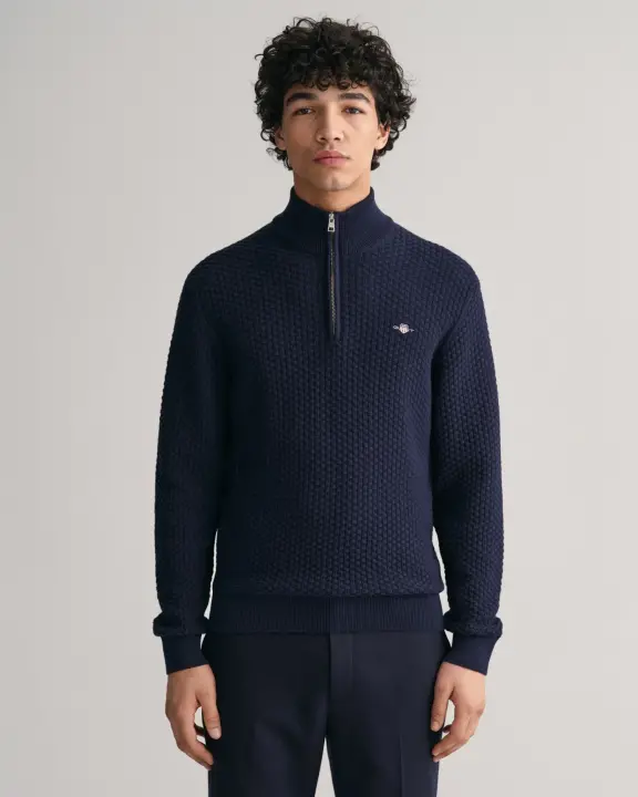 Erkek Regular Fit Yarım Fermuarlı Kazak-Lacivert 