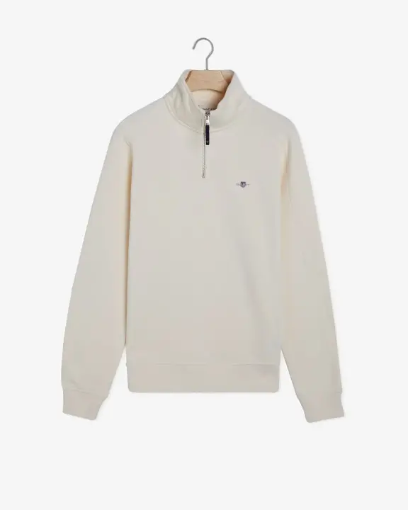 Erkek Regular Fit Yarım Fermuarlı Sweatshirt-Krem 