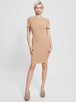 Bodycon Kadın Triko Elbise-Camel 