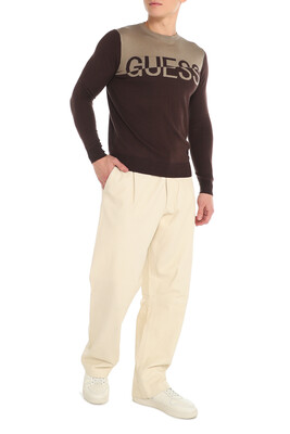 Erkek Alex Ls Guess Yazılı Kazak - Kahverengi 