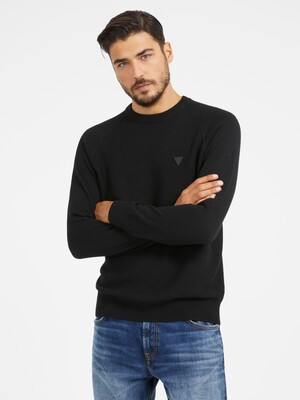 Erkek Bisikilet Yaka Yün Karışımı Kazak - Siyah - Guess