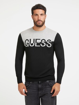 Erkek Önde Guess Logolu Kazak - Siyah - Guess