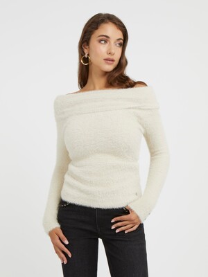 Kadın Düşük Omuzlu Kazak - Beyaz - Guess