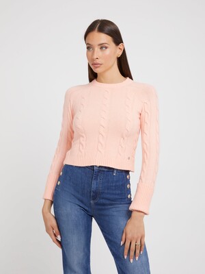 Kadın Halat Örgü Kazak - Pembe 