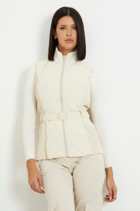 Kadın Kemerli Şişme Yelek-Krem - Guess