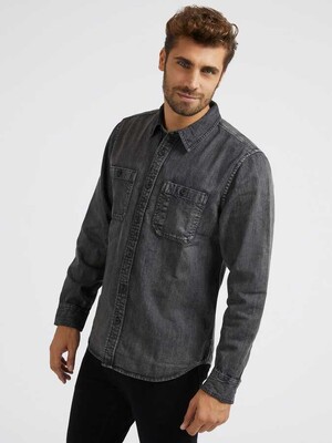 Normal Kalıp Denim Erkek Gömlek-Antrasit 