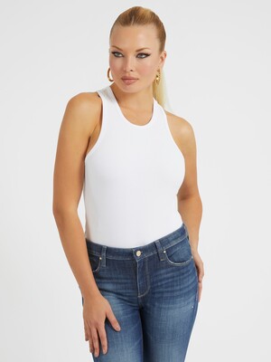 Rib Kadın Triko Bluz-Beyaz 