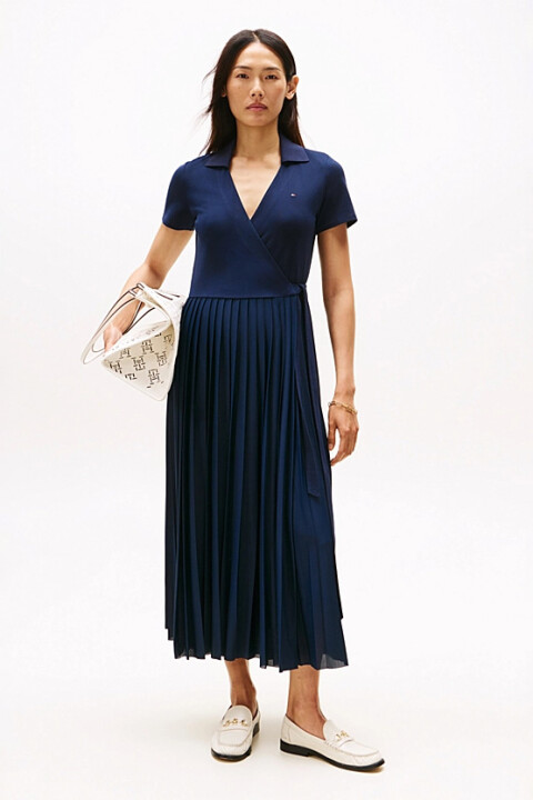Kadın 1985 Midi Kruvaze Eteği Piliseli Polo Elbise - Lacivert - Tommy Hilfiger
