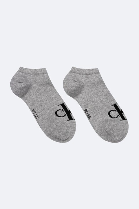 Kadın 2'li Monogram Logolu Bilek Çorabı - Gri Melanj - Calvin Klein