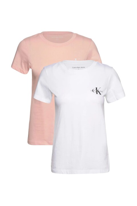 Kadın 2'li Monologo Slim Tee T-Shirt - Pembe-Beyaz 