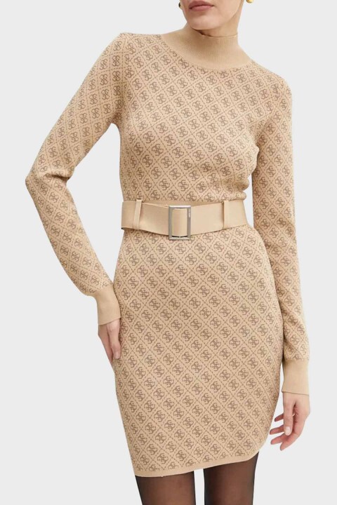 Kadın 4G Logolu Triko Mini Elbise - Açık Kahve 