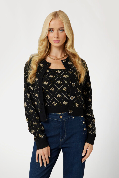 Kadın 4G Logolu Yün Karışımı Hırka - Siyah - Guess