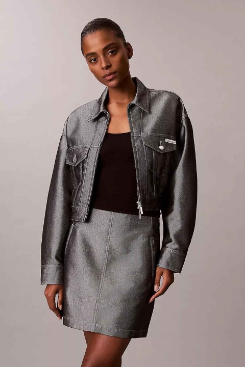 Kadın A Line Skirt Denim Shine Etek - Metalik Gri - Calvin Klein