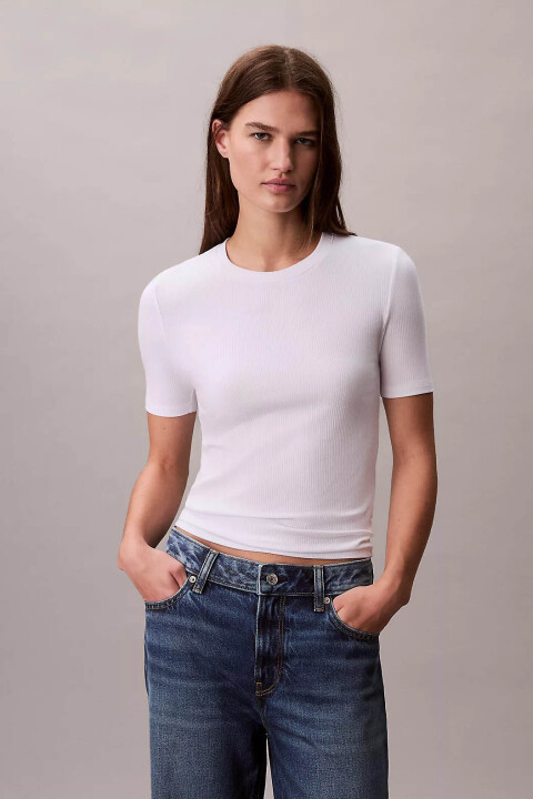 Kadın A- Modal Rib Tee (Essential) T-Shirt - Beyaz - Calvin Klein