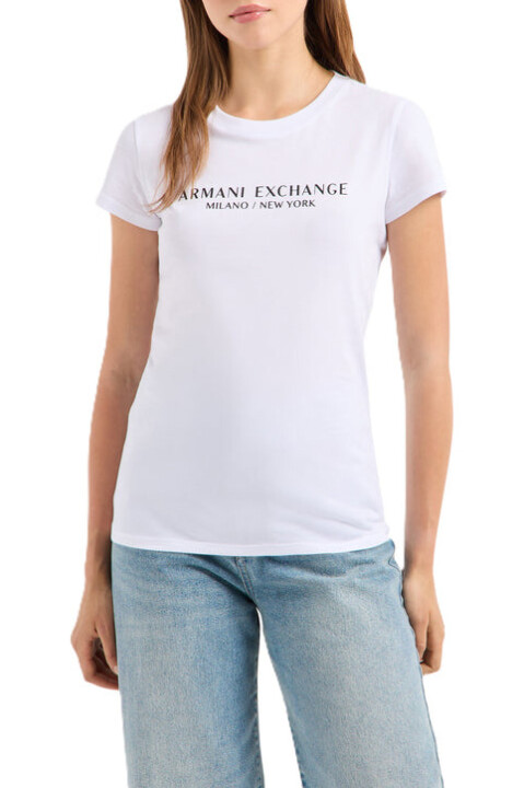 Kadın AE Bisiklet Yaka T-Shirt - Beyaz - Armani Exchange