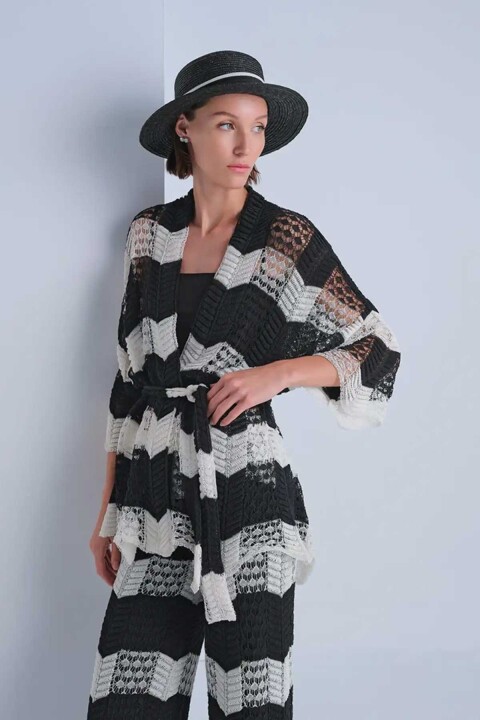 Kadın Ajurlu Kuşaklı Kimono Hırka - Mix - Join Us